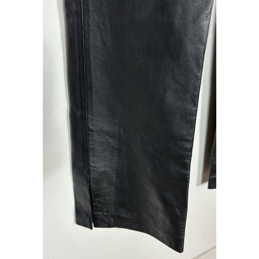 Vintage Cache Leather Flare Pants Size 0 Black Split Hem Low Rise Y2K - Picture 6 of 15
